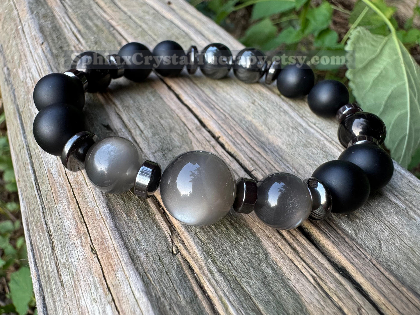 10mm Triple Moon Goddess Energy - RARE Black Moonstone " Queen Of Shadows " Hecate Spiritual Protection - Onyx - Jet - Crystal Bracelet