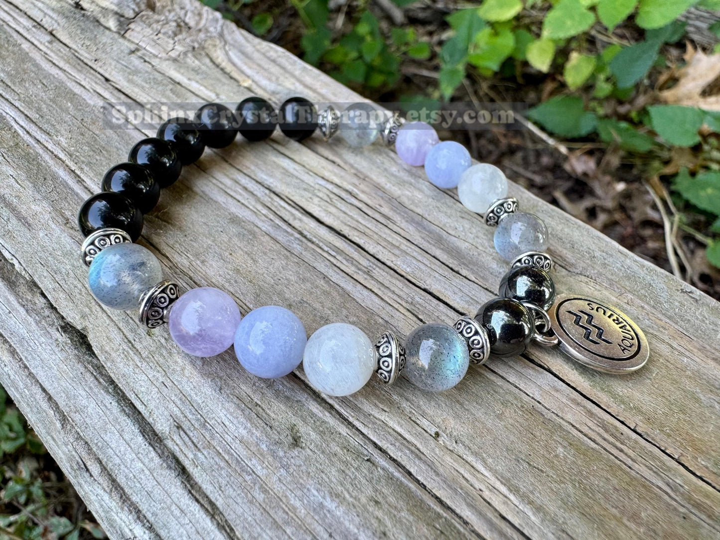 Aquarius Energy - Zodiac Astrology Bracelet " The Visionary, Aquarius " January February Birthday - Crystal Healing Gemstone Bracelet