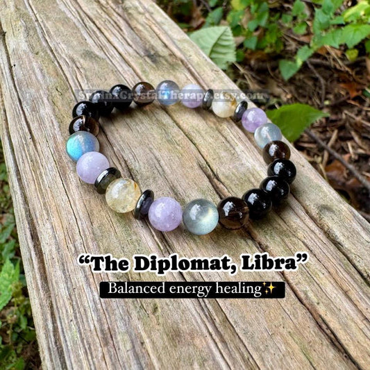 Libra Sign Energy - Zodiac Horoscope " The Diplomat , Libra " September October Birthday - Real Quality Gemstones - Crystal Healing Bracelet