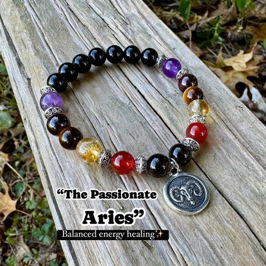 Aries Energy - Zodiac Horoscope " The Passionate Aries " March April Birthday - REAL Quality Gemstones - Crystal Healing Bracelet