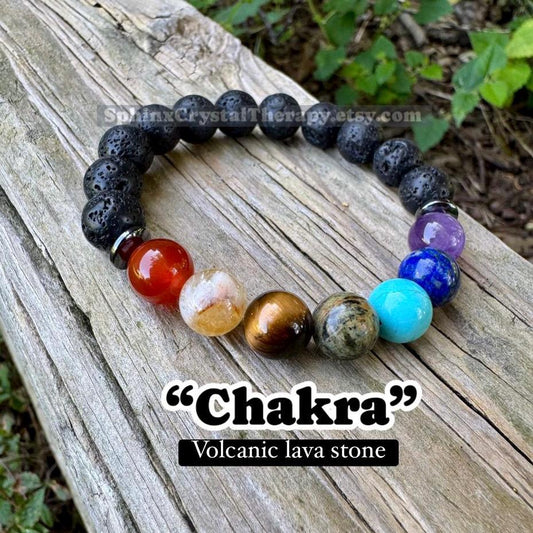 10MM Chakra Balance - Protection & Strength - Volcano Rock - Oil Diffuser - Crystal Healing Gemstones - Quality Spiritual Grounding Bracelet