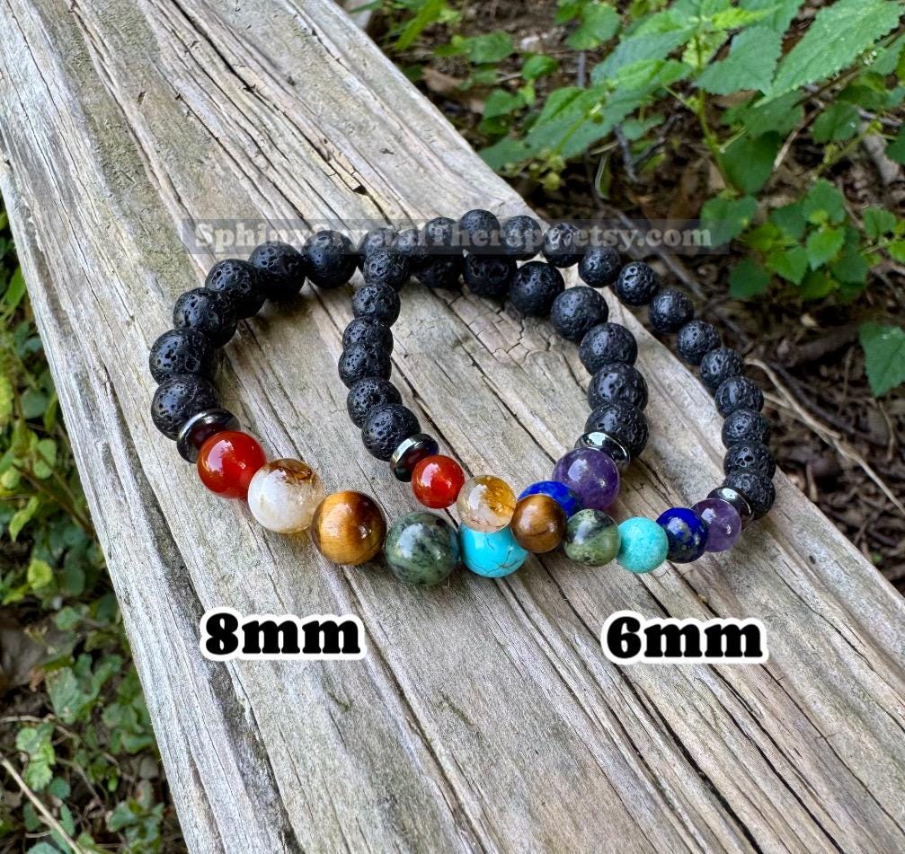 Chakra Balance - Protection - Volcano Rock - Lava Bead Diffuser - Aura Clearing - Cleanse Chakras - Crystal Healing REAL Gemstone Bracelet