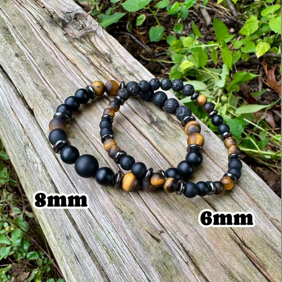 Anxiety Support - Aura Protection " Battle Ropes " - Strength & Courage - Tigers Eye Onyx - Quality Gemstones - Crystal Healing Bracelet