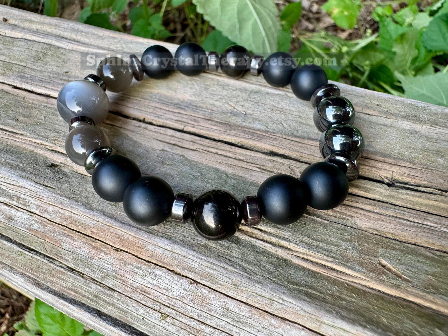 10mm Triple Moon Goddess Energy - RARE Black Moonstone " Queen Of Shadows " Hecate Spiritual Protection - Onyx - Jet - Crystal Bracelet