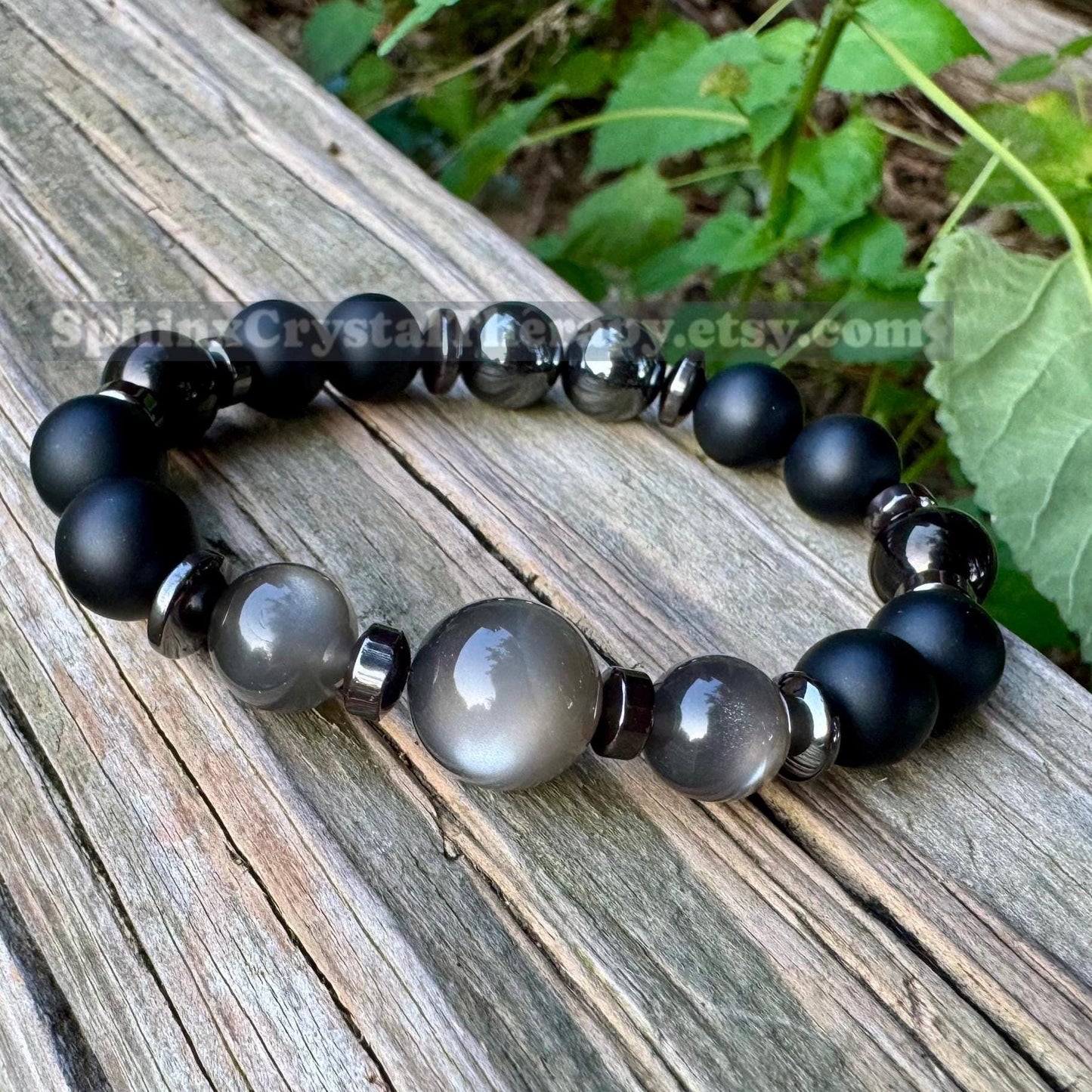 10mm Triple Moon Goddess Energy - RARE Black Moonstone " Queen Of Shadows " Hecate Spiritual Protection - Onyx - Jet - Crystal Bracelet