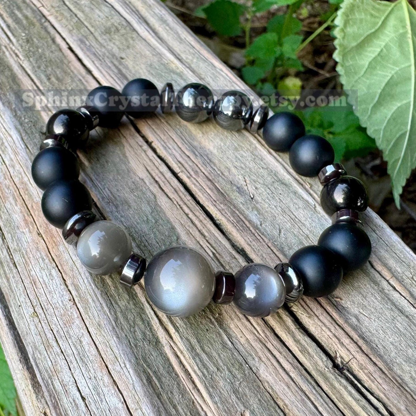 10mm Triple Moon Goddess Energy - RARE Black Moonstone " Queen Of Shadows " Hecate Spiritual Protection - Onyx - Jet - Crystal Bracelet
