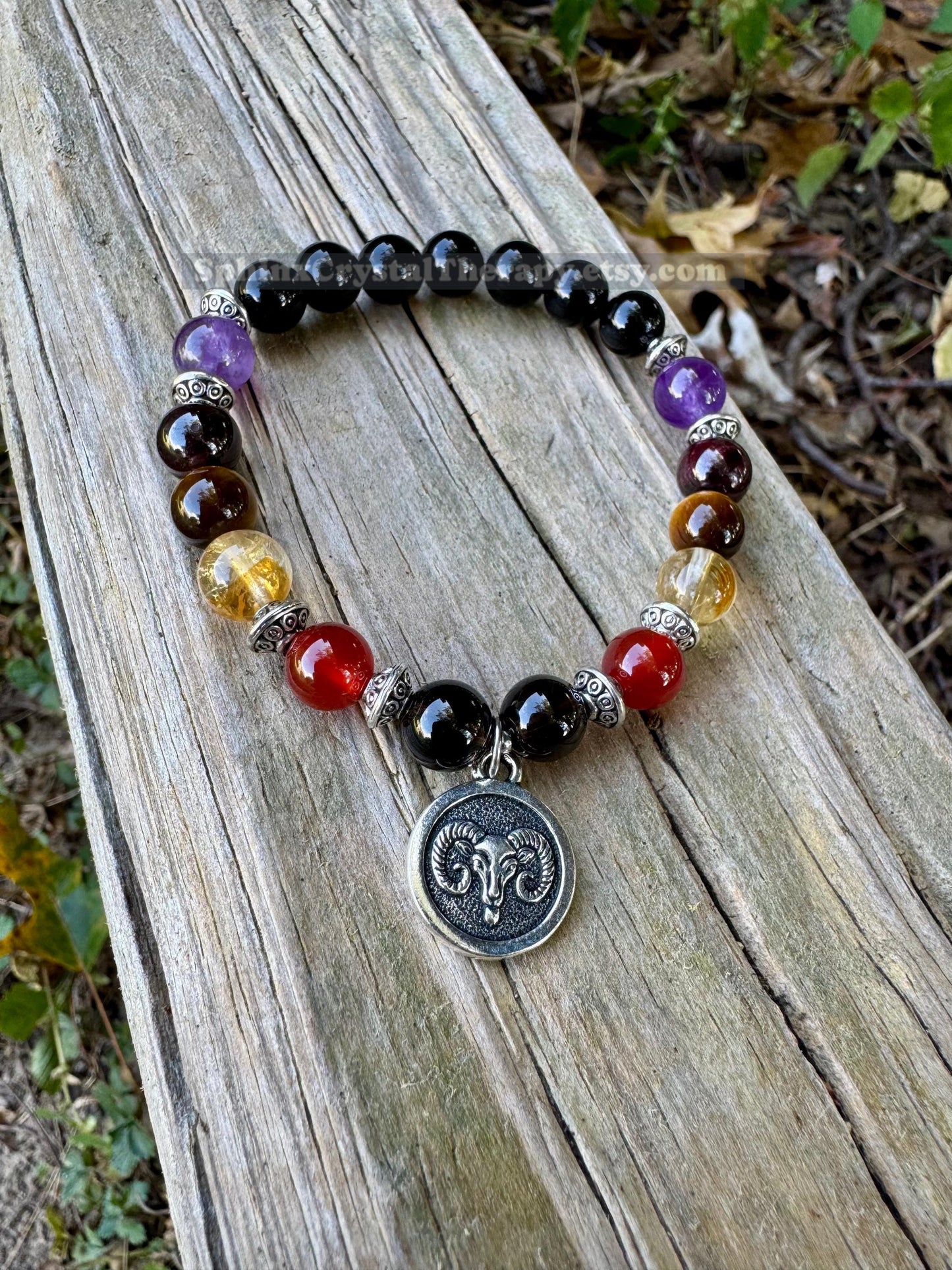 Aries Energy - Zodiac Horoscope " The Passionate Aries " March April Birthday - REAL Quality Gemstones - Crystal Healing Bracelet