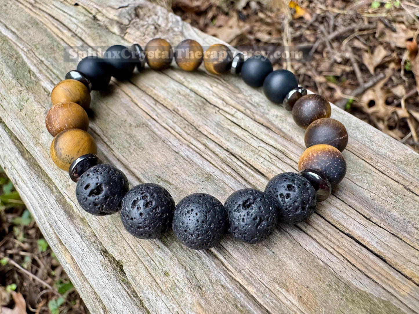 MENS 10MM Anxiety Support  - Strong Protection " Battle Ropes " Courage & Strength - Tigers Eye - Onyx - Crystal Healing Gemstone Bracelet