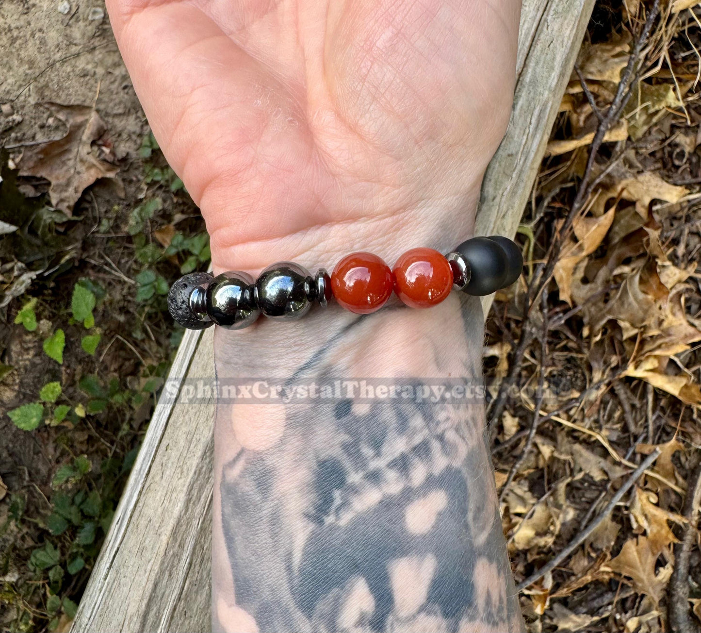 12mm Mental Strength & Courage " The Forge " High Quality Gemstones - Black Onyx / Carnelian / Hematite / Crystal Healing Gemstone Bracelet