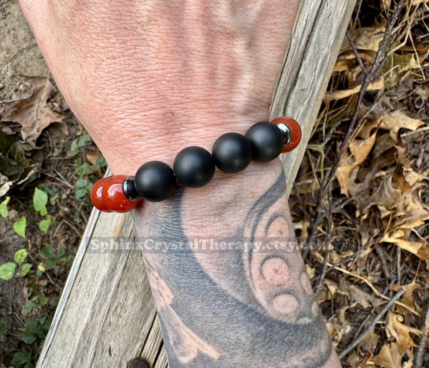12mm Mental Strength & Courage " The Forge " High Quality Gemstones - Black Onyx / Carnelian / Hematite / Crystal Healing Gemstone Bracelet