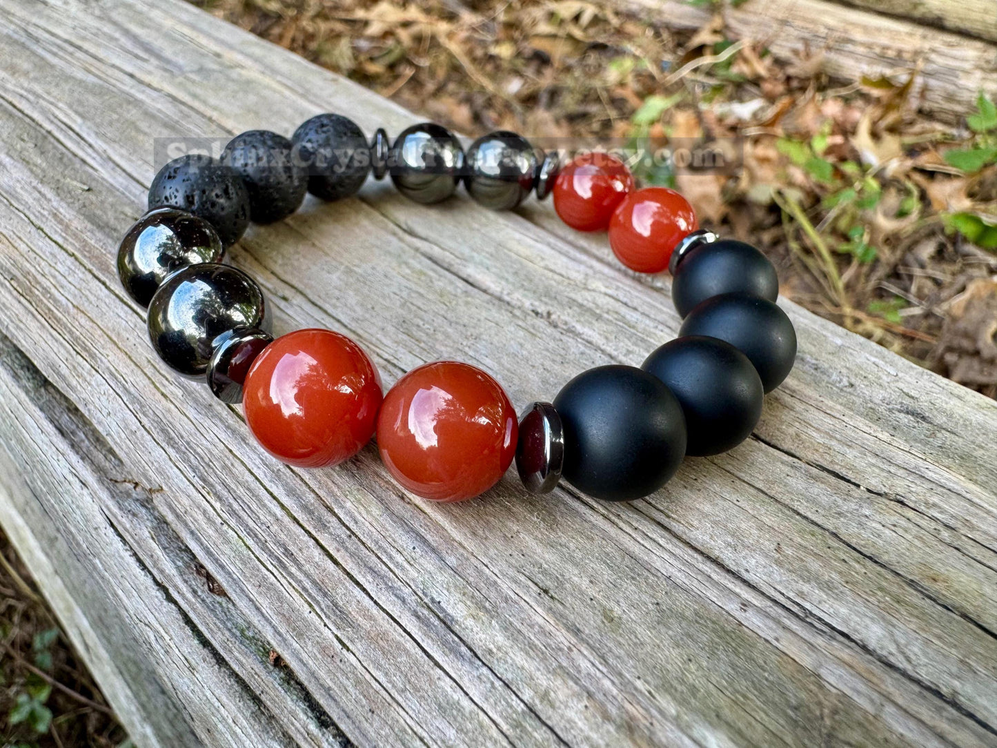 12mm Mental Strength & Courage " The Forge " High Quality Gemstones - Black Onyx / Carnelian / Hematite / Crystal Healing Gemstone Bracelet
