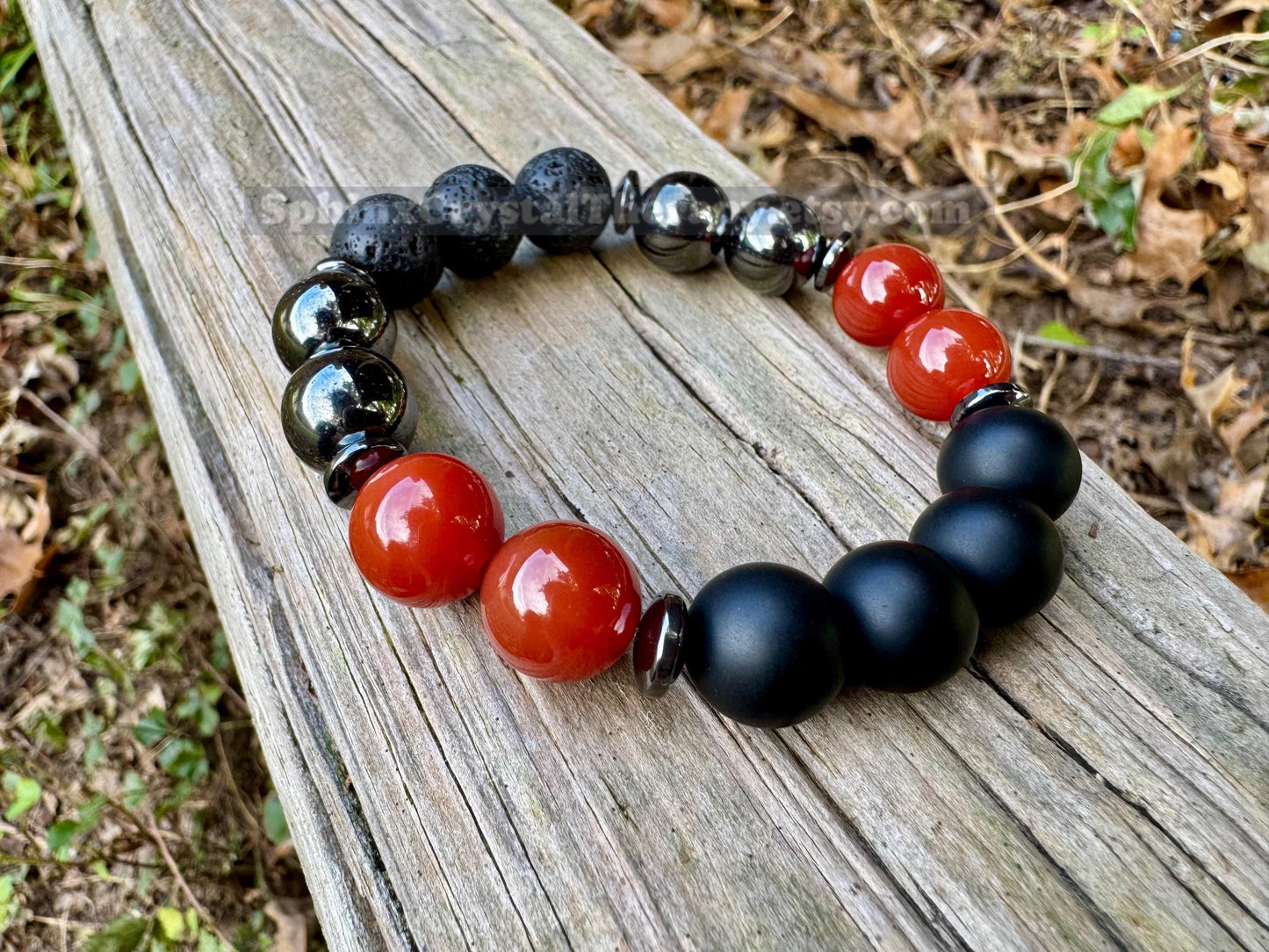 12mm Mental Strength & Courage " The Forge " High Quality Gemstones - Black Onyx / Carnelian / Hematite / Crystal Healing Gemstone Bracelet