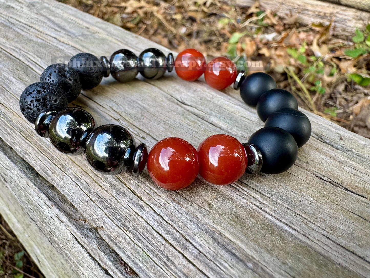 12mm Mental Strength & Courage " The Forge " High Quality Gemstones - Black Onyx / Carnelian / Hematite / Crystal Healing Gemstone Bracelet