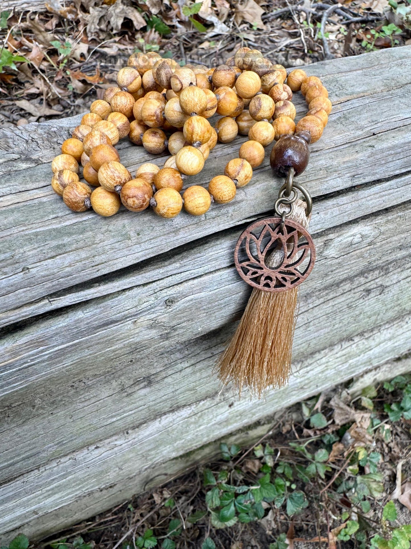 Only One - Peruvian Palo Santo Wood Mala Necklace - Aura Cleansing - 108 Prayer Beads - Meditation Mantra Tool - Spiritual Growth