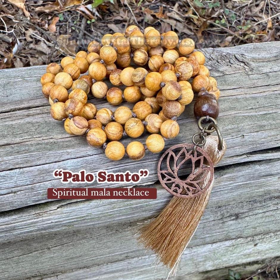 Only One - Peruvian Palo Santo Wood Mala Necklace - Aura Cleansing - 108 Prayer Beads - Meditation Mantra Tool - Spiritual Growth