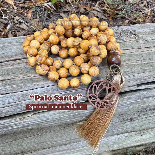 Only One - Peruvian Palo Santo Wood Mala Necklace - Aura Cleansing - 108 Prayer Beads - Meditation Mantra Tool - Spiritual Growth
