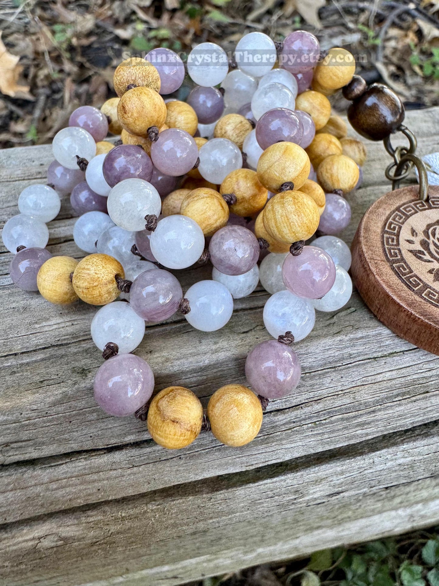 Only One - Heart Healing Mala Necklace - “ Aphrodite “ Goddess of Love - Rose Quartz - Moonstone - Palo Santo - Real Crystal Gemstones
