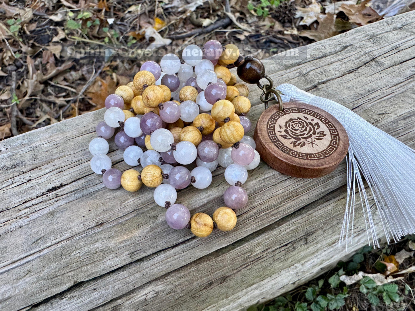 Only One - Heart Healing Mala Necklace - “ Aphrodite “ Goddess of Love - Rose Quartz - Moonstone - Palo Santo - Real Crystal Gemstones