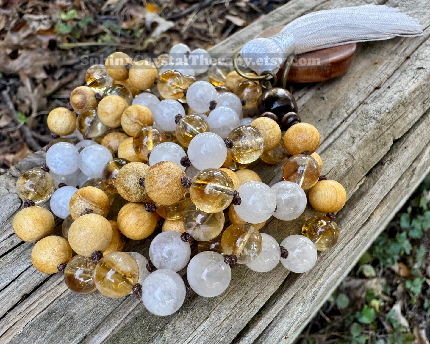 Only One - Joy & Positivity Mala Necklace - “ Alectrona “ Goddess of Sunshine - Citrine - Moonstone - Palo Santo - Real Crystal Gemstones