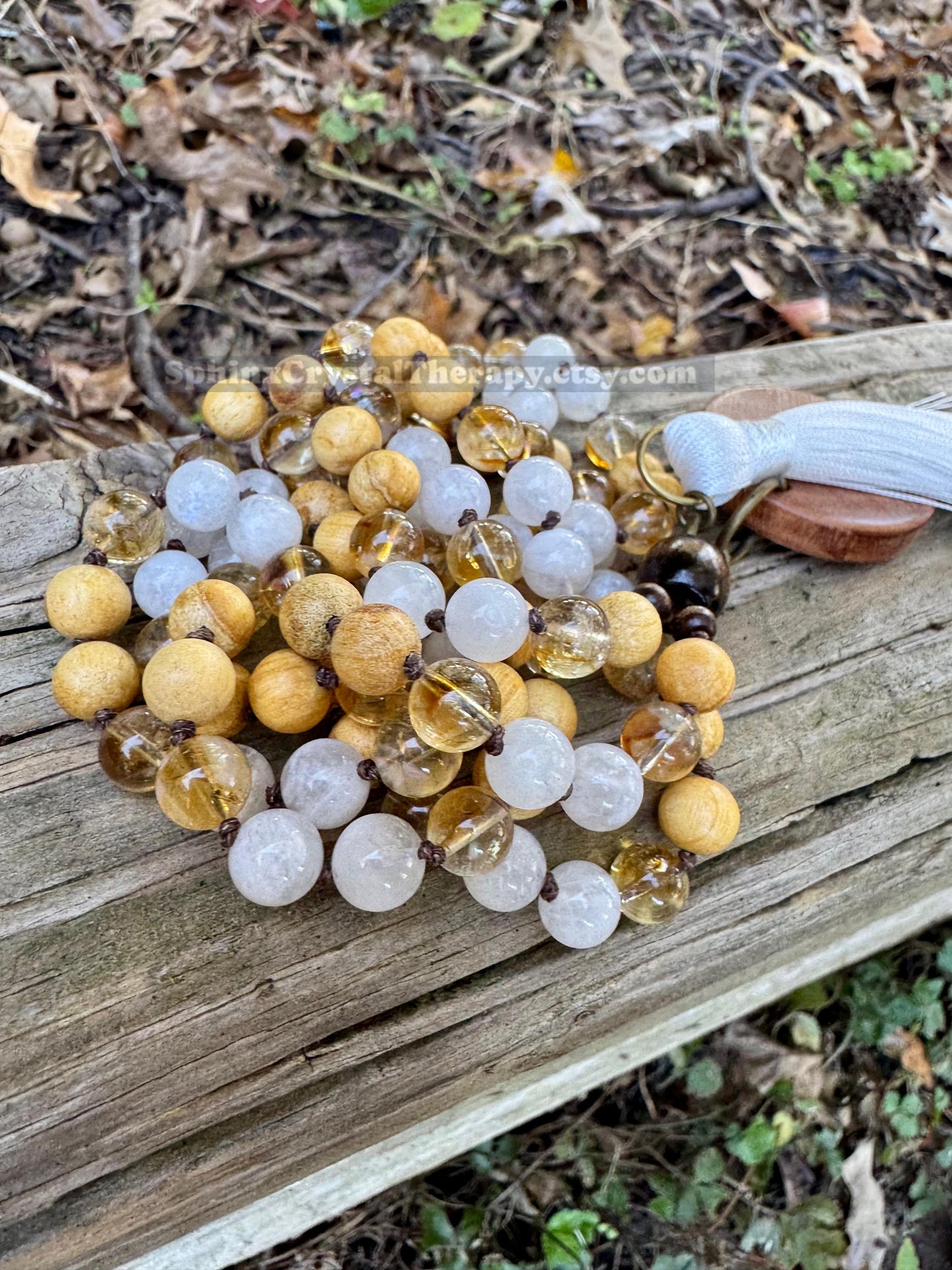 Only One - Joy & Positivity Mala Necklace - “ Alectrona “ Goddess of Sunshine - Citrine - Moonstone - Palo Santo - Real Crystal Gemstones
