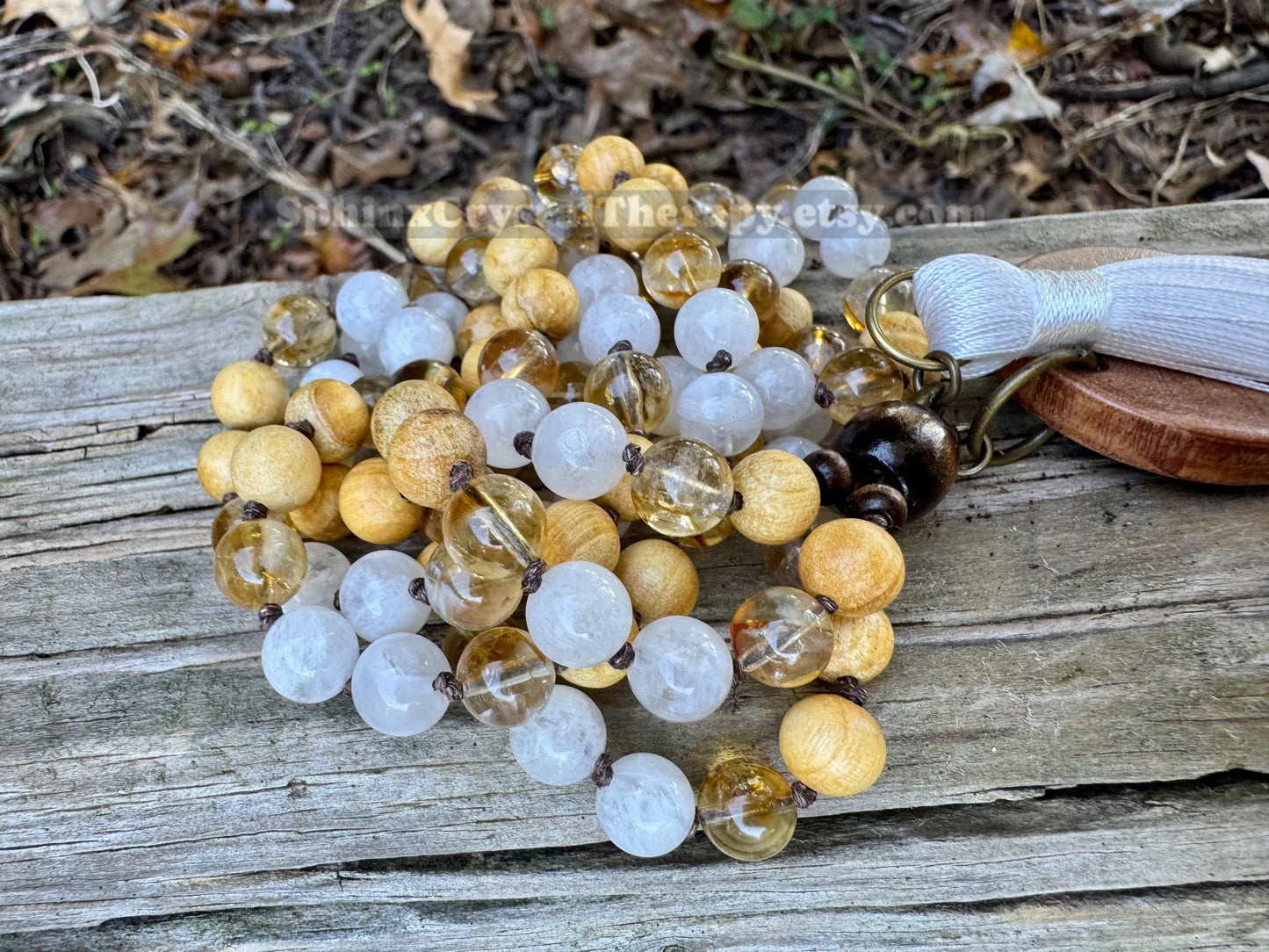 Only One - Joy & Positivity Mala Necklace - “ Alectrona “ Goddess of Sunshine - Citrine - Moonstone - Palo Santo - Real Crystal Gemstones