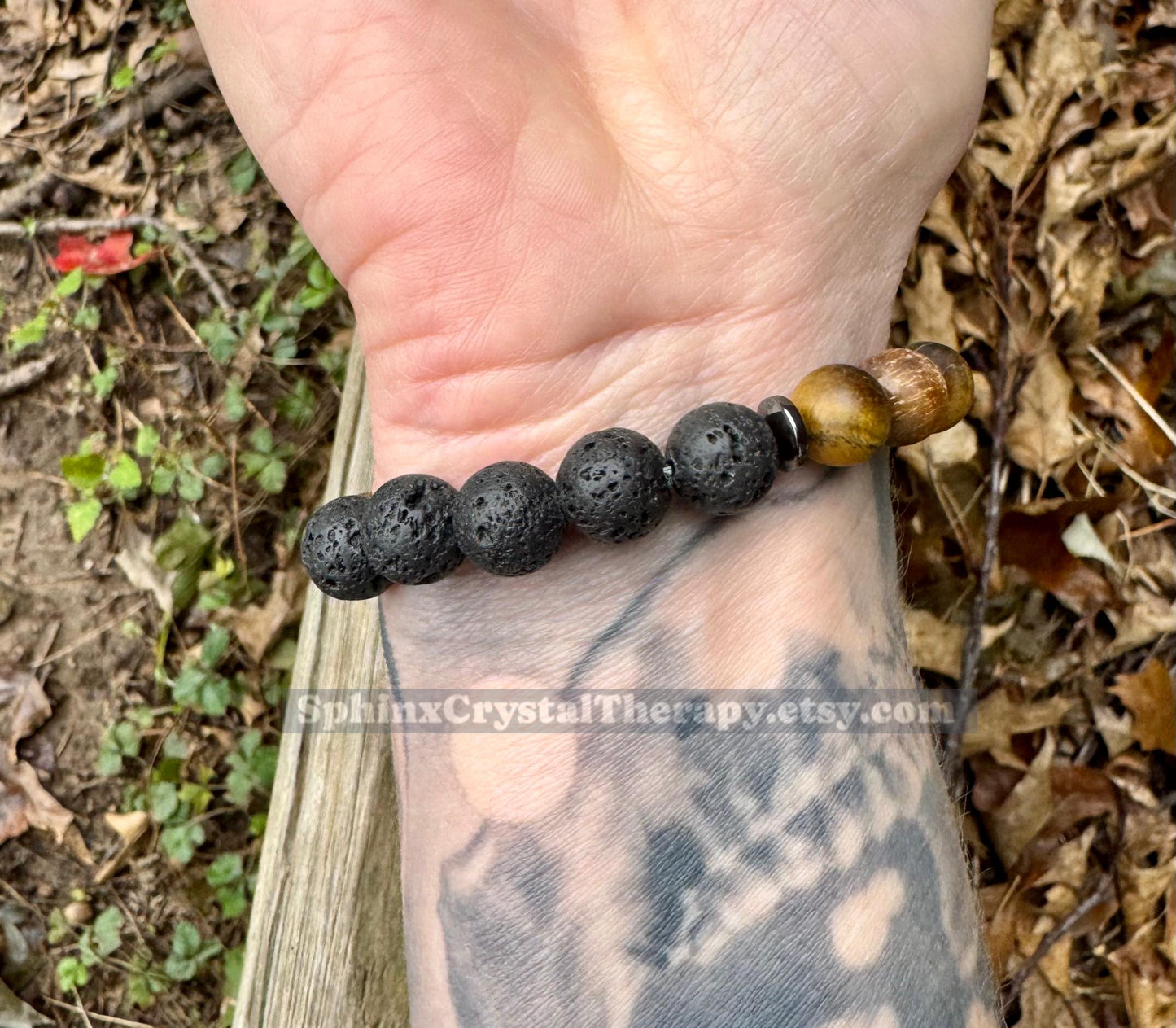 MENS 10MM Anxiety Support  - Strong Protection " Battle Ropes " Courage & Strength - Tigers Eye - Onyx - Crystal Healing Gemstone Bracelet