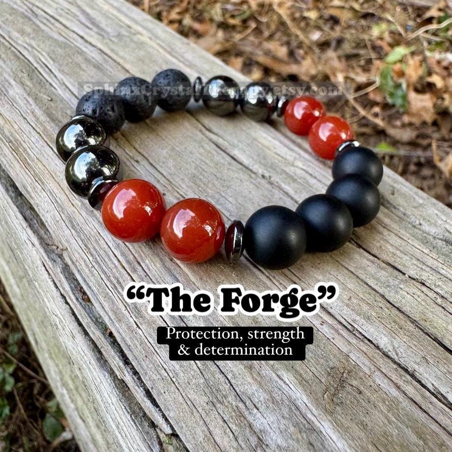 12mm Mental Strength & Courage " The Forge " High Quality Gemstones - Black Onyx / Carnelian / Hematite / Crystal Healing Gemstone Bracelet