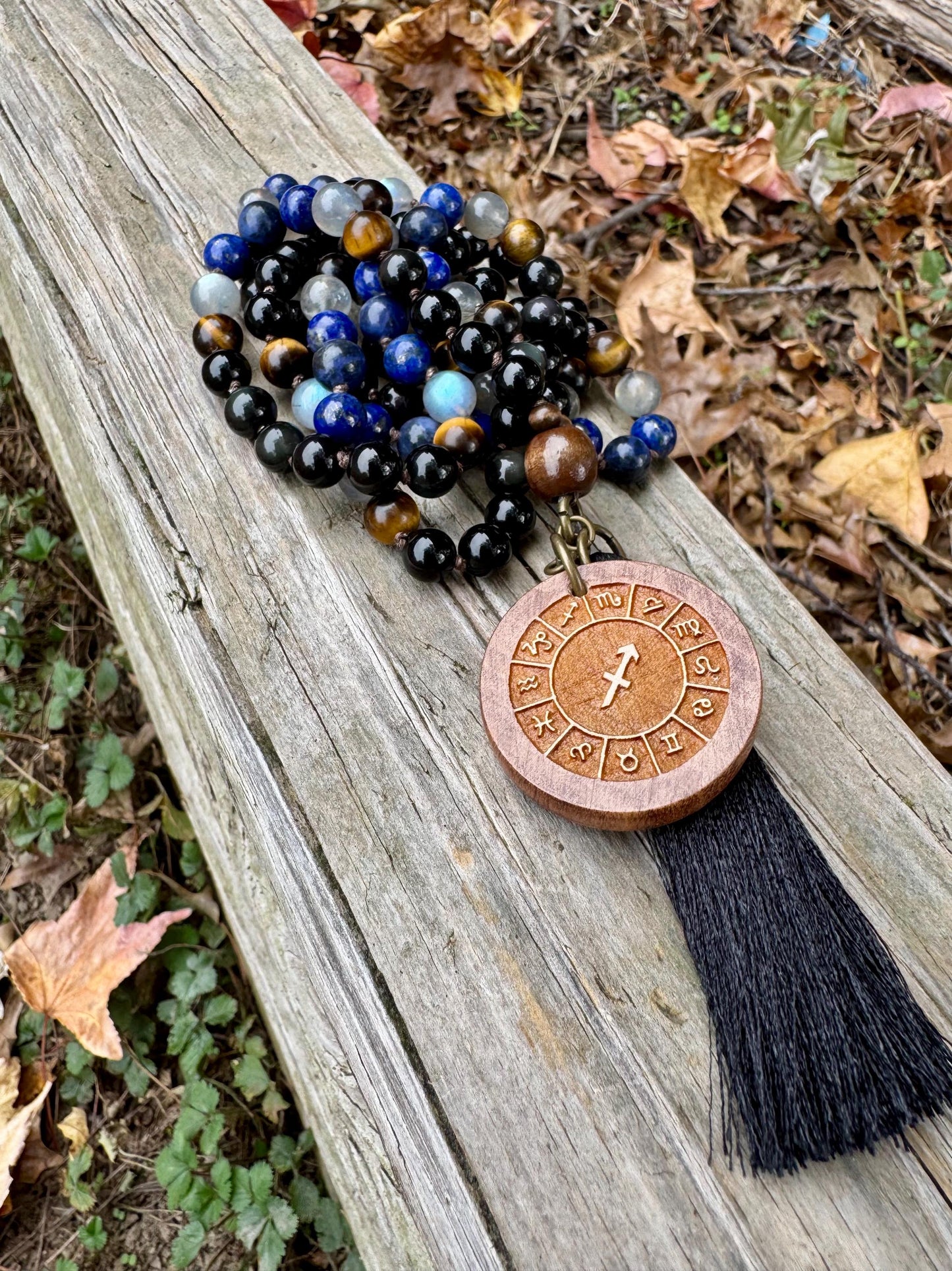 Sagittarius Energy Mala Necklace - The Optimistic Sagittarius " November December Birthday - High Quality Zodiac Crystal Healing Gemstones