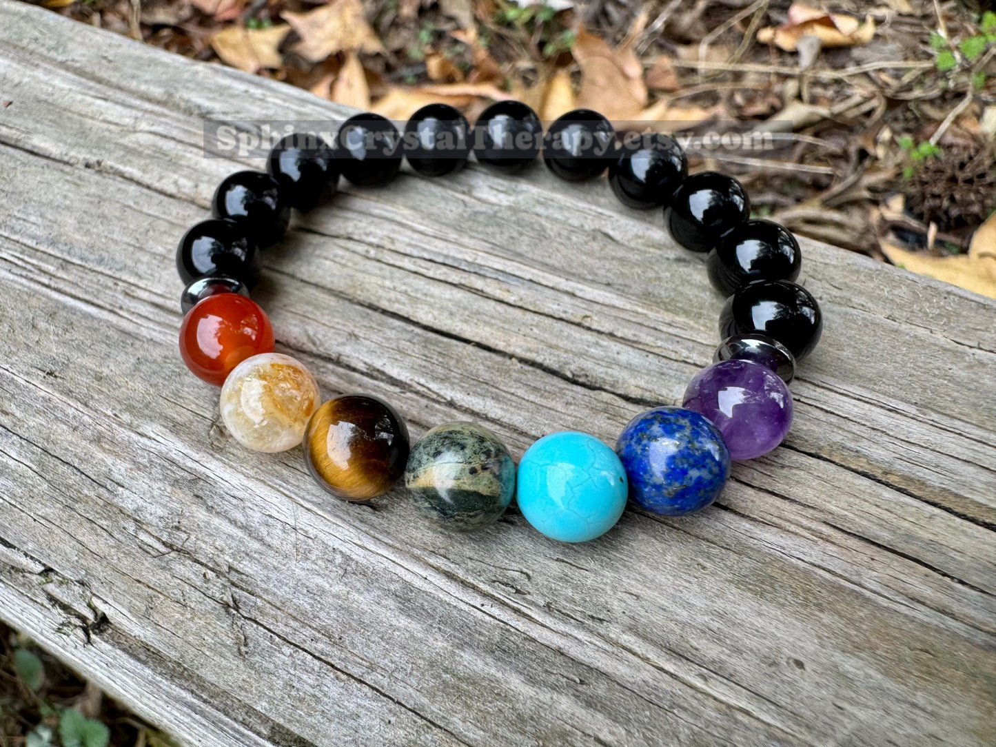 10MM - Protection and Strength - Negativity Shield - Black Onyx & Hematite - Balance Chakra Energy - Crystal Healing Gemstone Bracelet