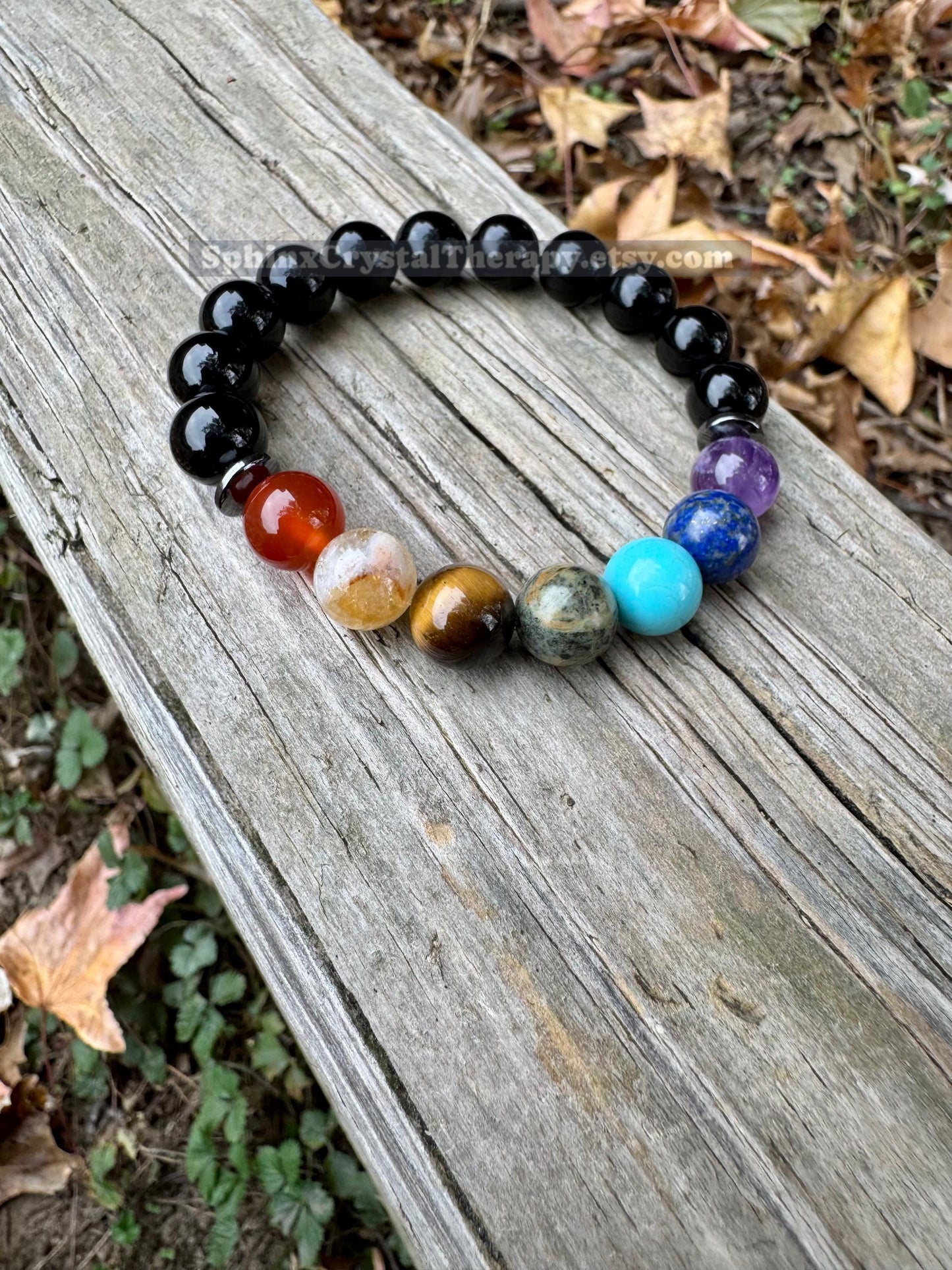 10MM - Protection and Strength - Negativity Shield - Black Onyx & Hematite - Balance Chakra Energy - Crystal Healing Gemstone Bracelet