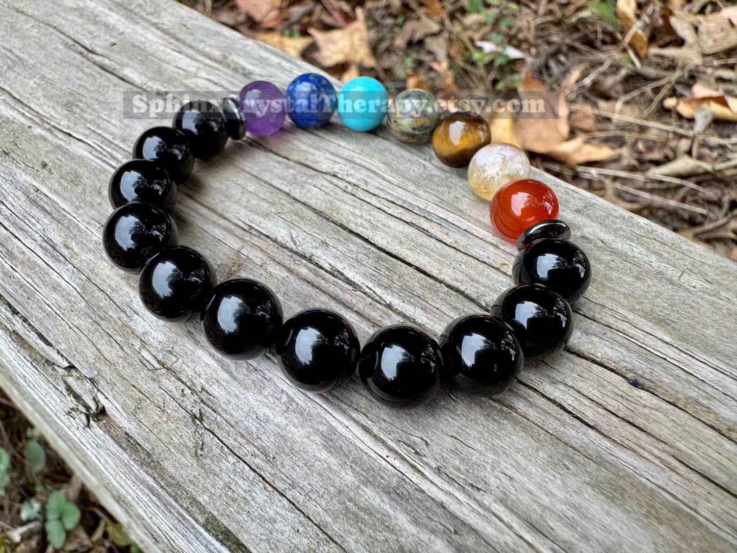 10MM - Protection and Strength - Negativity Shield - Black Onyx & Hematite - Balance Chakra Energy - Crystal Healing Gemstone Bracelet