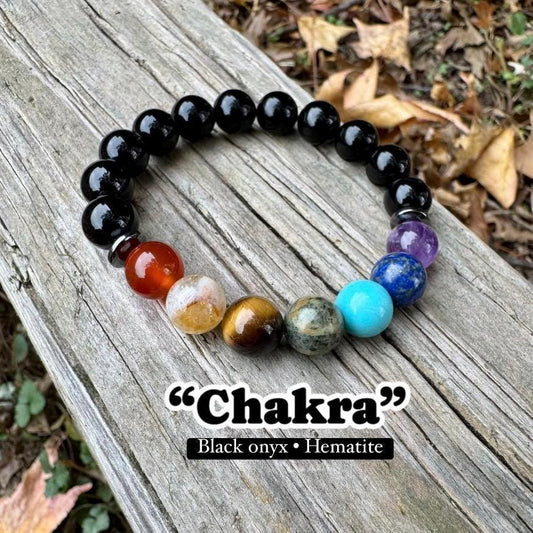 10MM - Protection and Strength - Negativity Shield - Black Onyx & Hematite - Balance Chakra Energy - Crystal Healing Gemstone Bracelet