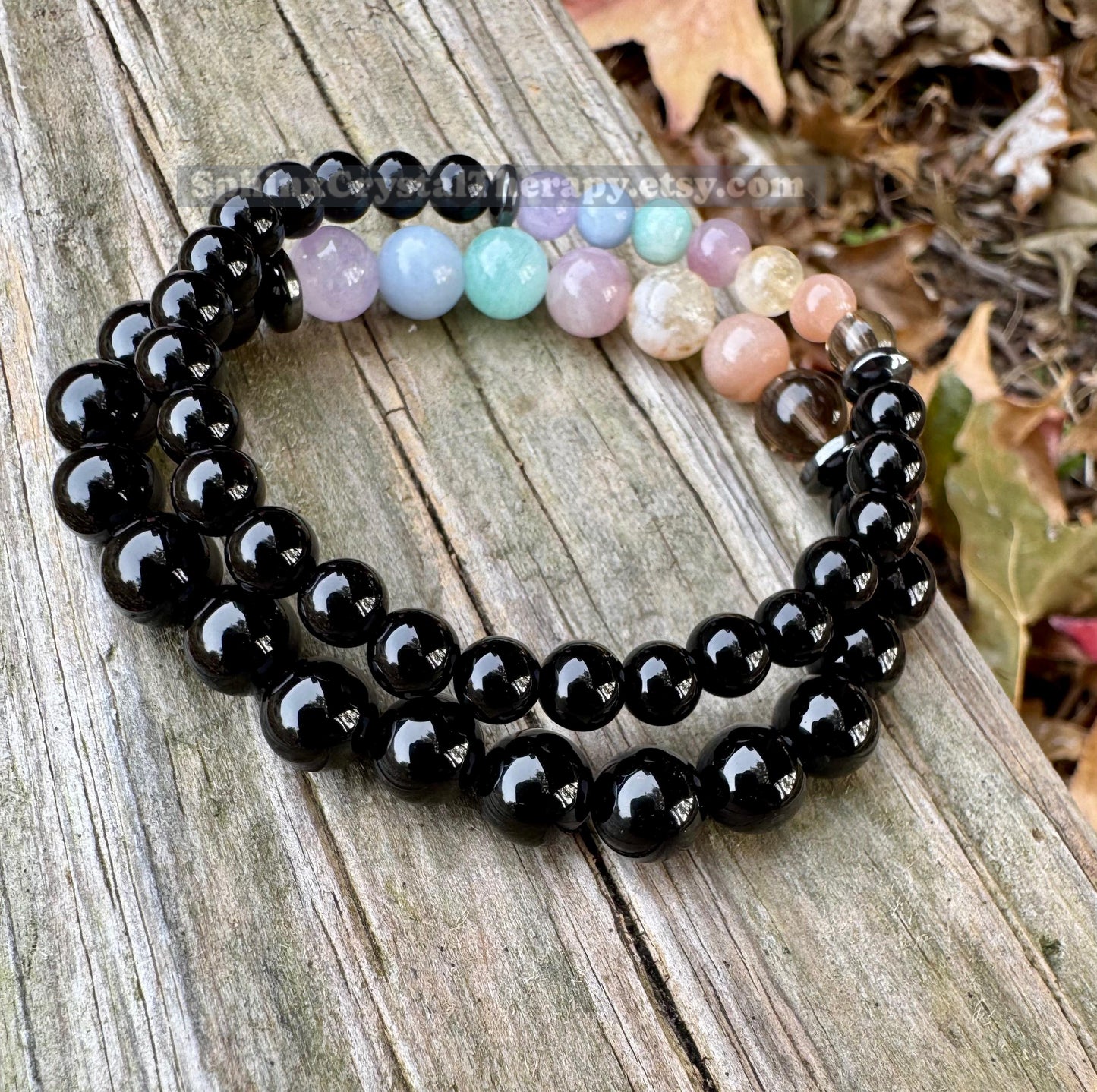 8mm Aura Protection - PASTEL Chakra Balance Stones -  Empath Support - Amethyst - Black Onyx - Hematite - Crystal Healing Gemstone Bracelet