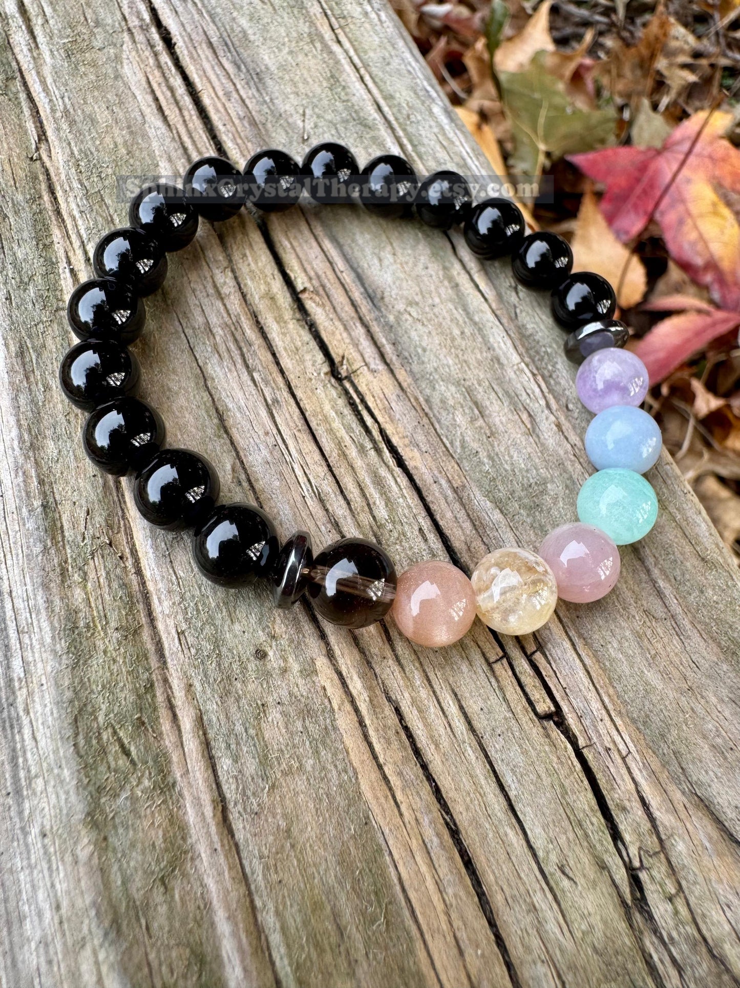 8mm Aura Protection - PASTEL Chakra Balance Stones -  Empath Support - Amethyst - Black Onyx - Hematite - Crystal Healing Gemstone Bracelet