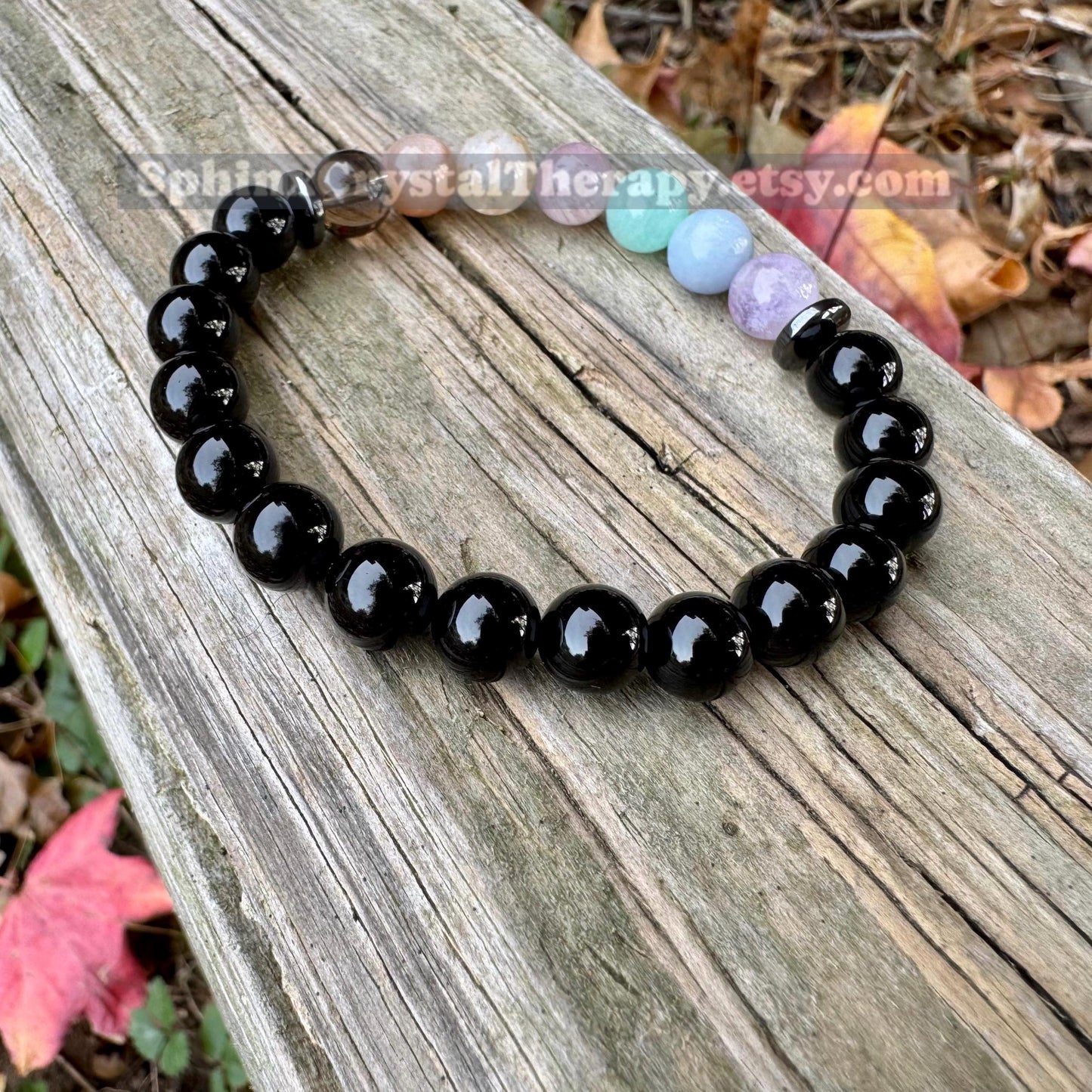8mm Aura Protection - PASTEL Chakra Balance Stones -  Empath Support - Amethyst - Black Onyx - Hematite - Crystal Healing Gemstone Bracelet