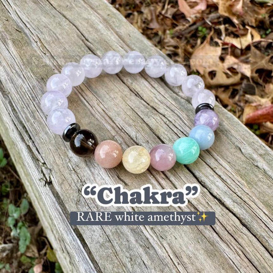 10mm Protection & Intuition - PASTEL Chakra Stones - RARE White Amethyst  - High Vibrational Stones - Crystal Healing Gemstone Bracelet