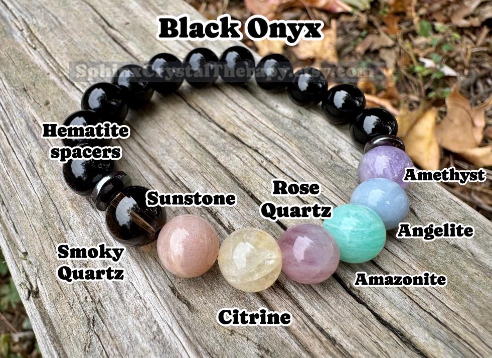 10mm Aura Protection - PASTEL Chakra Balance Stones -  Empath Support - Amethyst - Black Onyx - Hematite - Crystal Healing Gemstone Bracelet