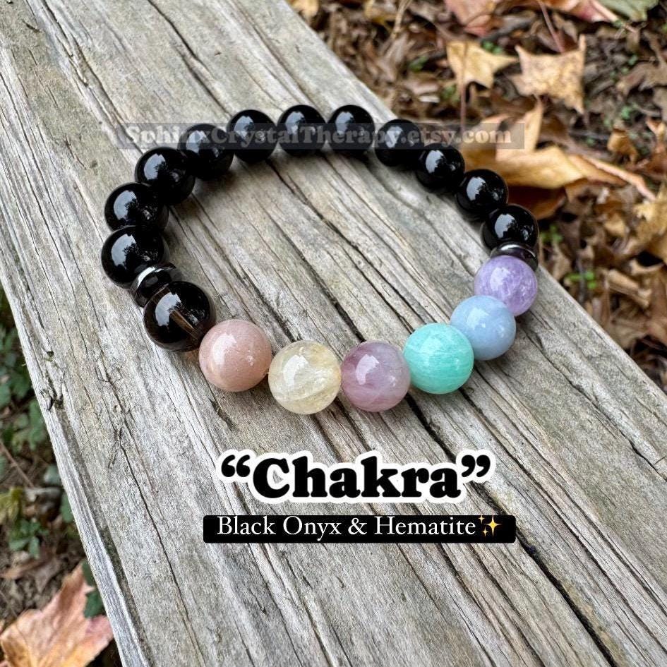 10mm Aura Protection - PASTEL Chakra Balance Stones -  Empath Support - Amethyst - Black Onyx - Hematite - Crystal Healing Gemstone Bracelet