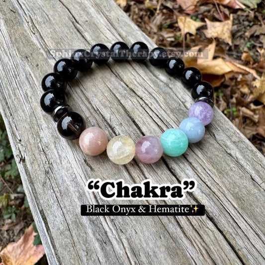 10mm Aura Protection - PASTEL Chakra Balance Stones -  Empath Support - Amethyst - Black Onyx - Hematite - Crystal Healing Gemstone Bracelet