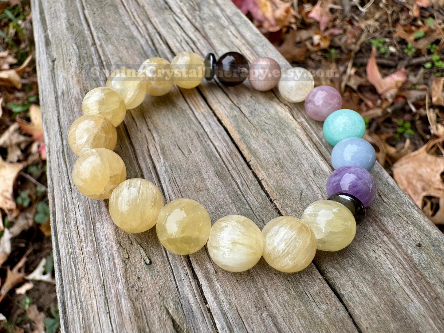 10mm RARE Golden Selenite - Aura Protection & Intuition - PASTEL Chakra Balance Stones - Crystal Healing Gemstone Bracelet