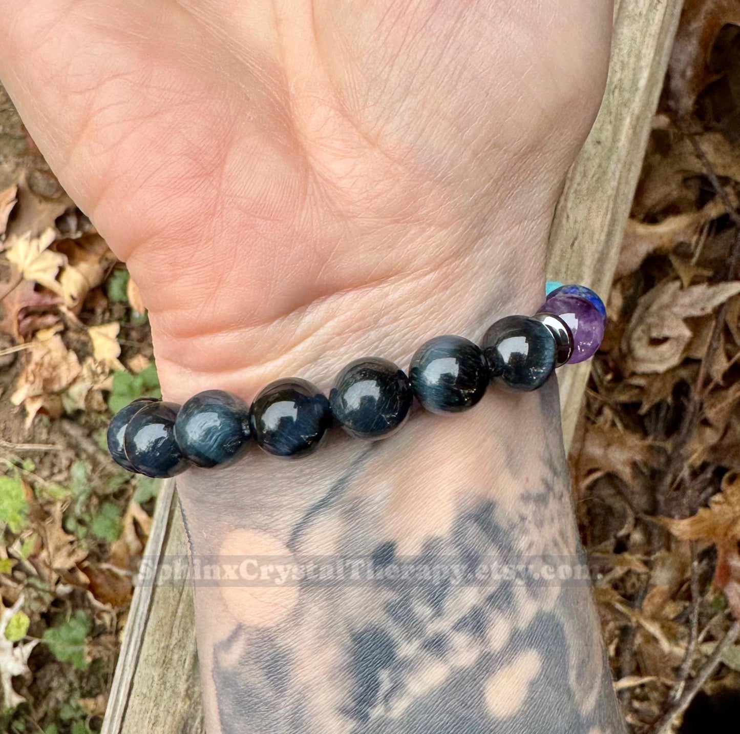 10MM Protection & Strength - Chakra Balance Stones - Intuition- Hawks Eye Gemstones - Blue Tigers Eye - Energy Healing Bracelet