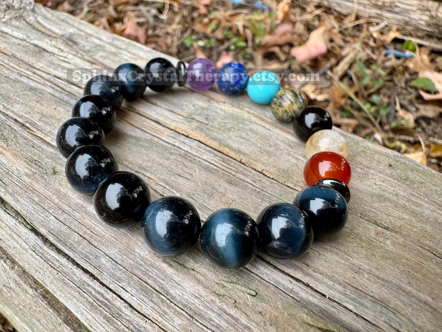10MM Protection & Strength - Chakra Balance Stones - Intuition- Hawks Eye Gemstones - Blue Tigers Eye - Energy Healing Bracelet