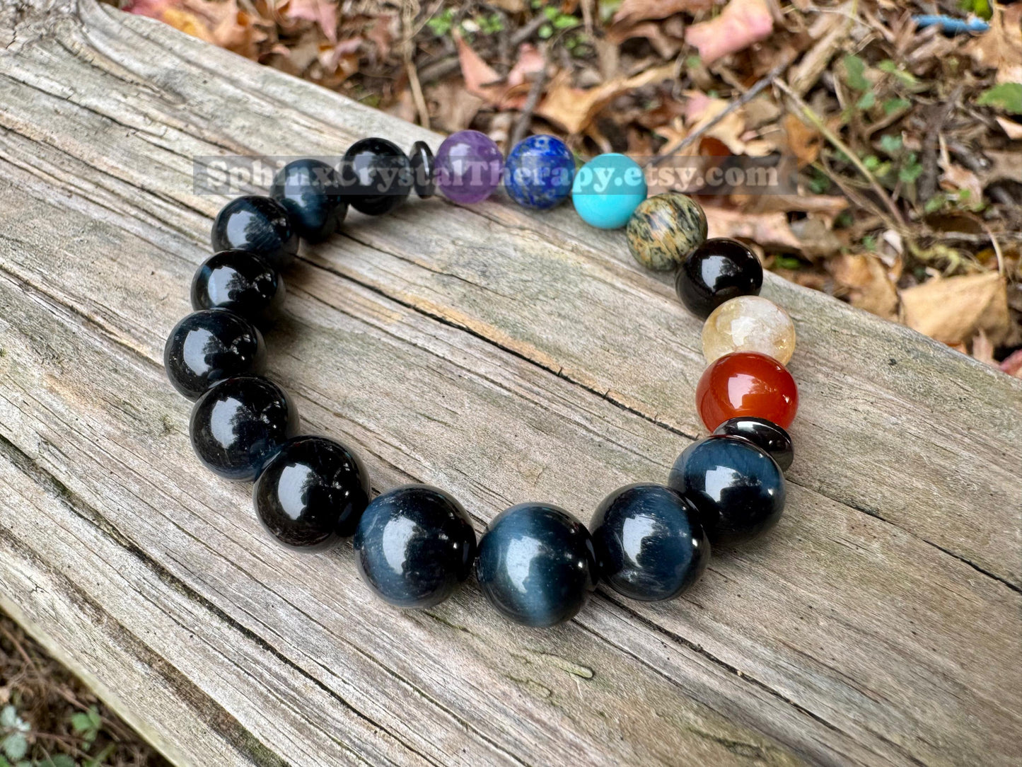 10MM Protection & Strength - Chakra Balance Stones - Intuition- Hawks Eye Gemstones - Blue Tigers Eye - Energy Healing Bracelet