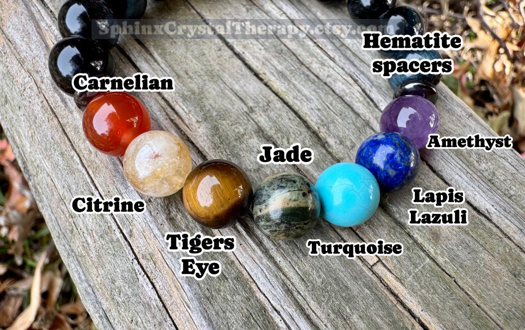 10MM Protection & Strength - Chakra Balance Stones - Intuition- Hawks Eye Gemstones - Blue Tigers Eye - Energy Healing Bracelet