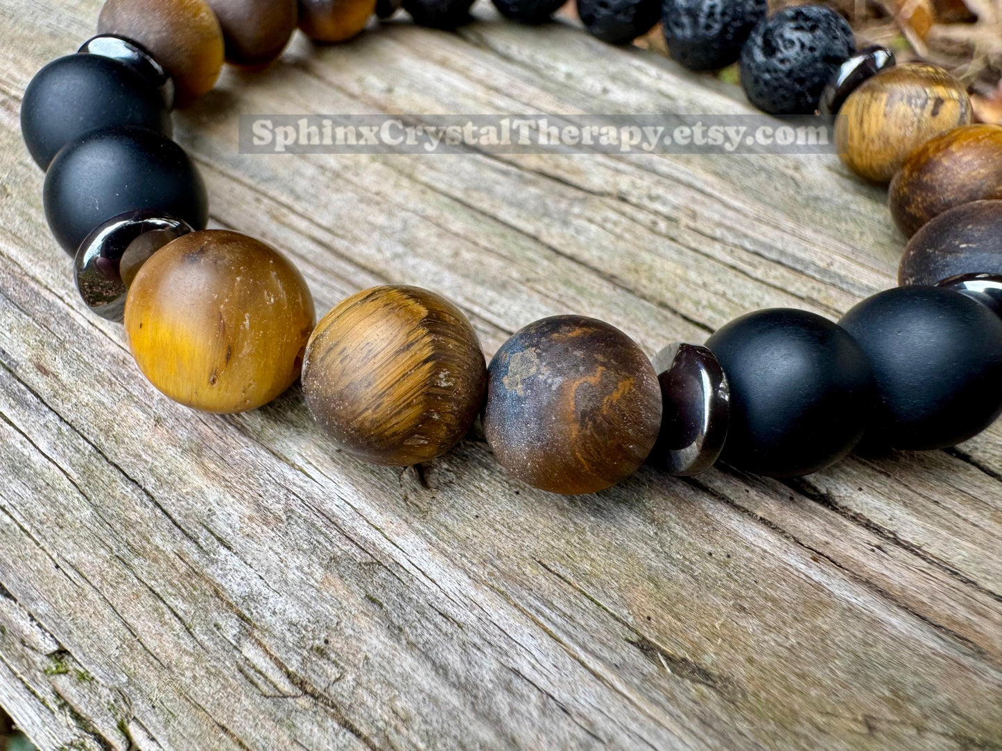 10MM Protection & Strength - IMPERFECT STONES- Stress Support - Tigers Eye - Onyx - Hematite - DISCOUNTED Crystal Healing Gemstone Bracelet
