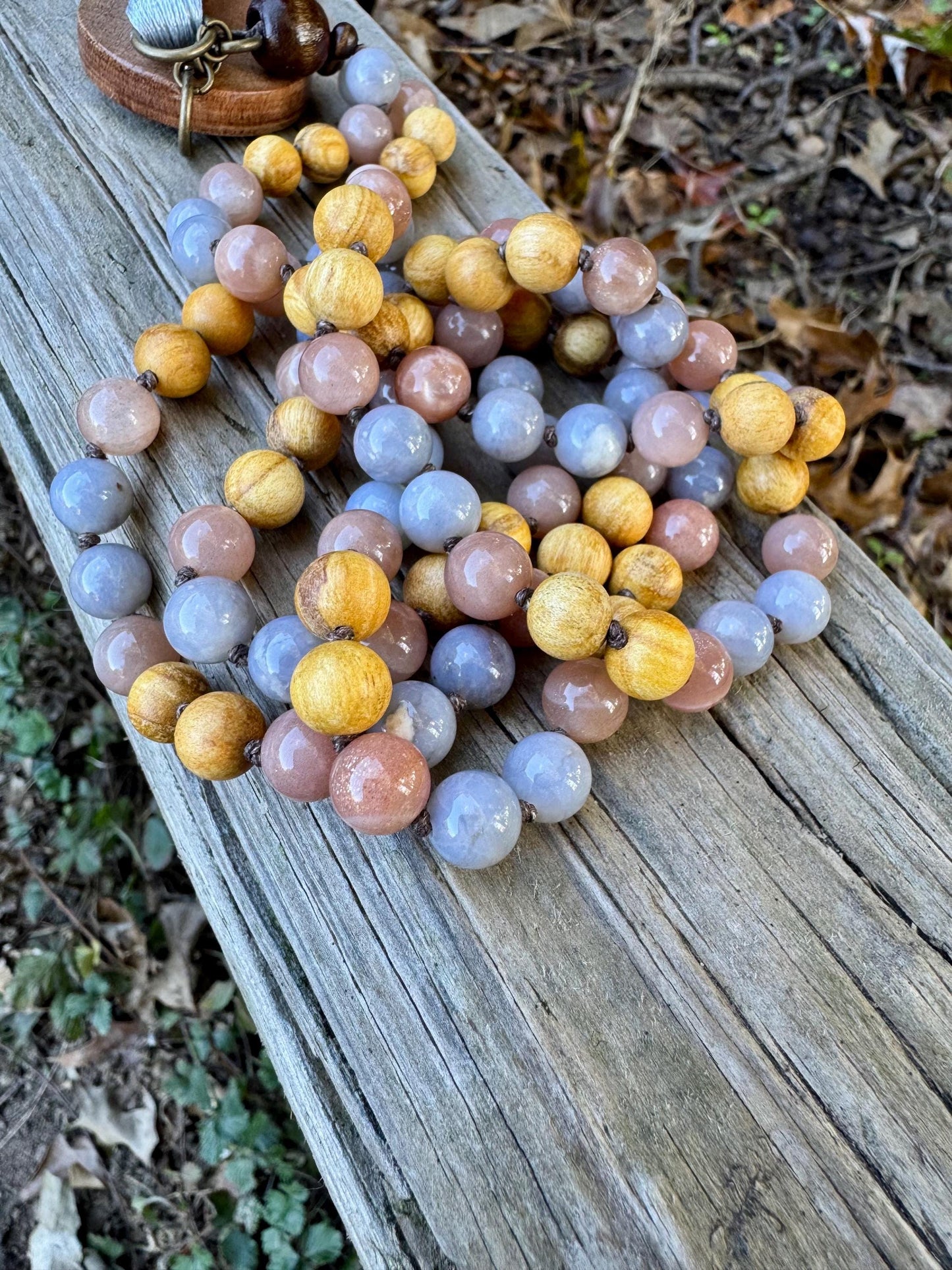Only One - Heart Healing Mala Necklace - “ Aphrodite “ Goddess of Love - RARE Blue Rose Quartz - Moonstone - Palo Santo Crystal Gemstones
