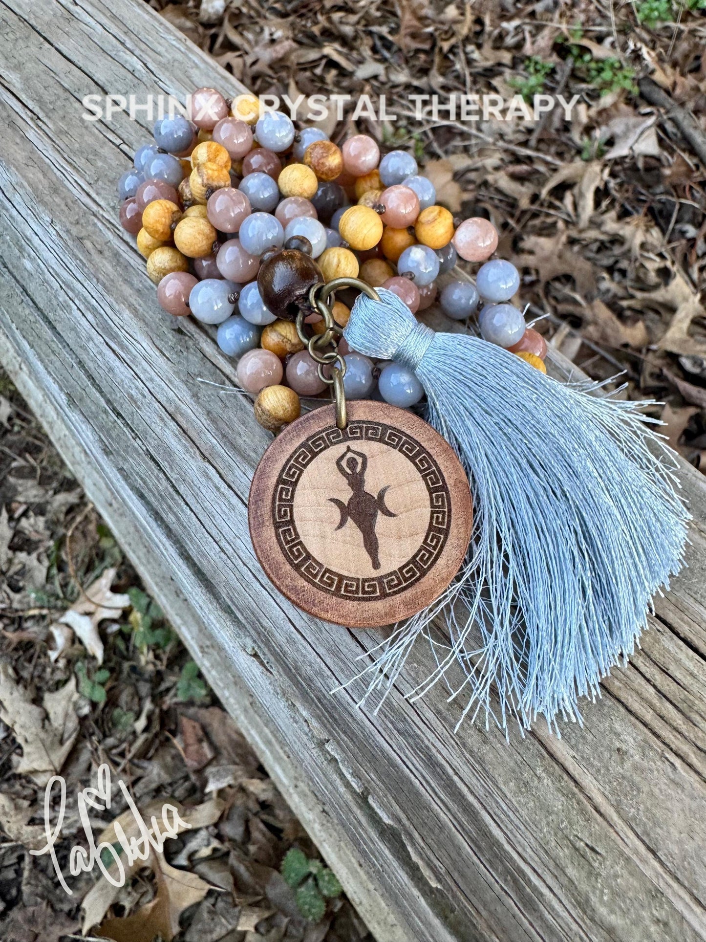Only One - Heart Healing Mala Necklace - “ Aphrodite “ Goddess of Love - RARE Blue Rose Quartz - Moonstone - Palo Santo Crystal Gemstones