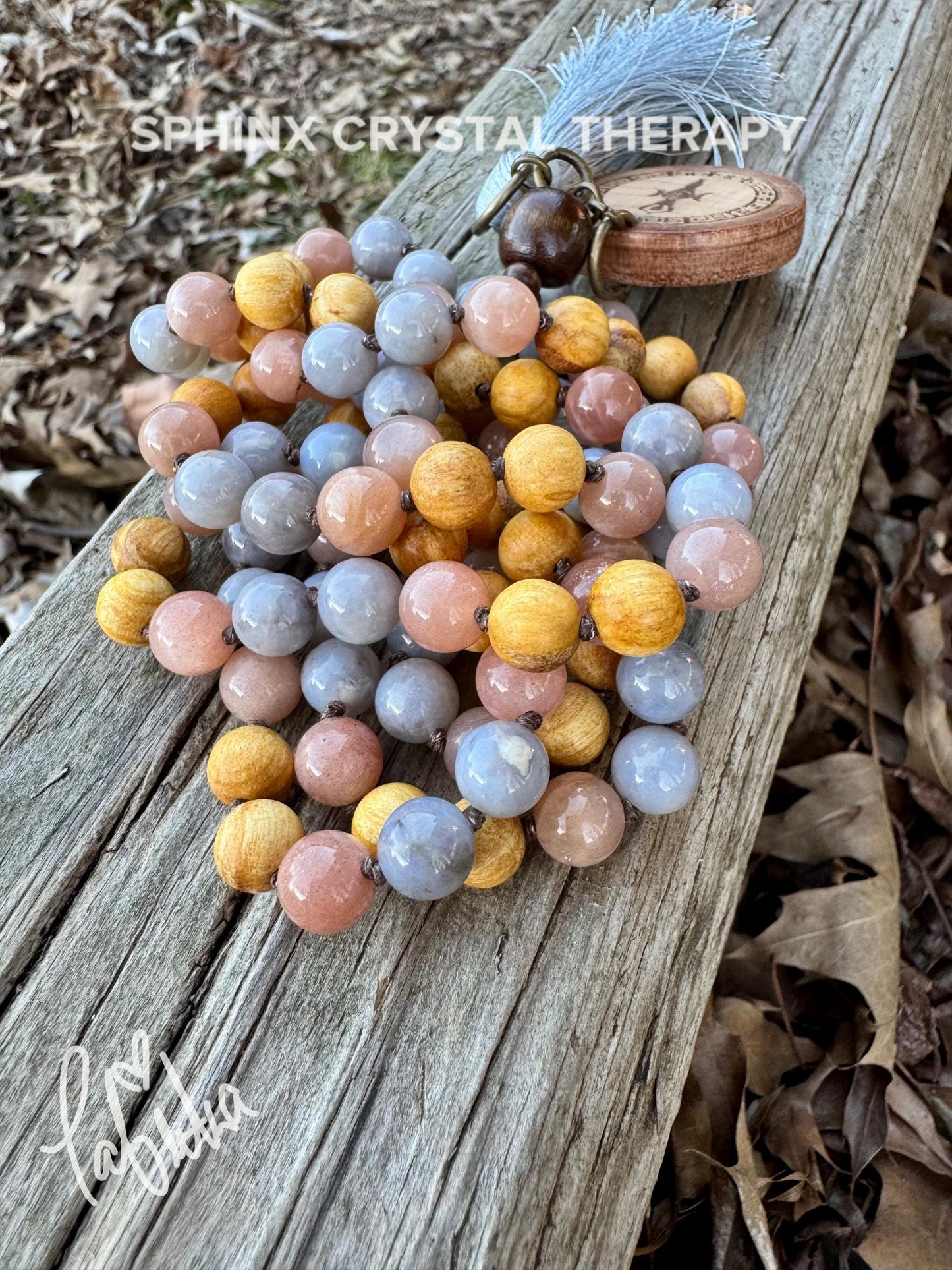 Only One - Heart Healing Mala Necklace - “ Aphrodite “ Goddess of Love - RARE Blue Rose Quartz - Moonstone - Palo Santo Crystal Gemstones