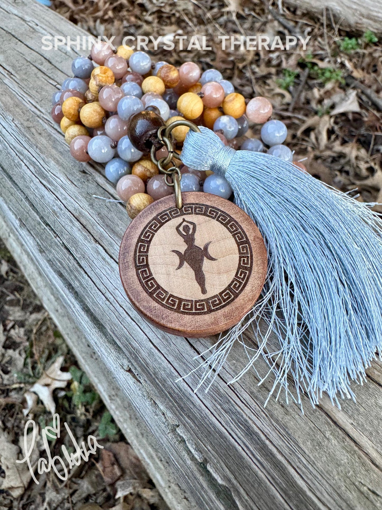 Only One - Heart Healing Mala Necklace - “ Aphrodite “ Goddess of Love - RARE Blue Rose Quartz - Moonstone - Palo Santo Crystal Gemstones