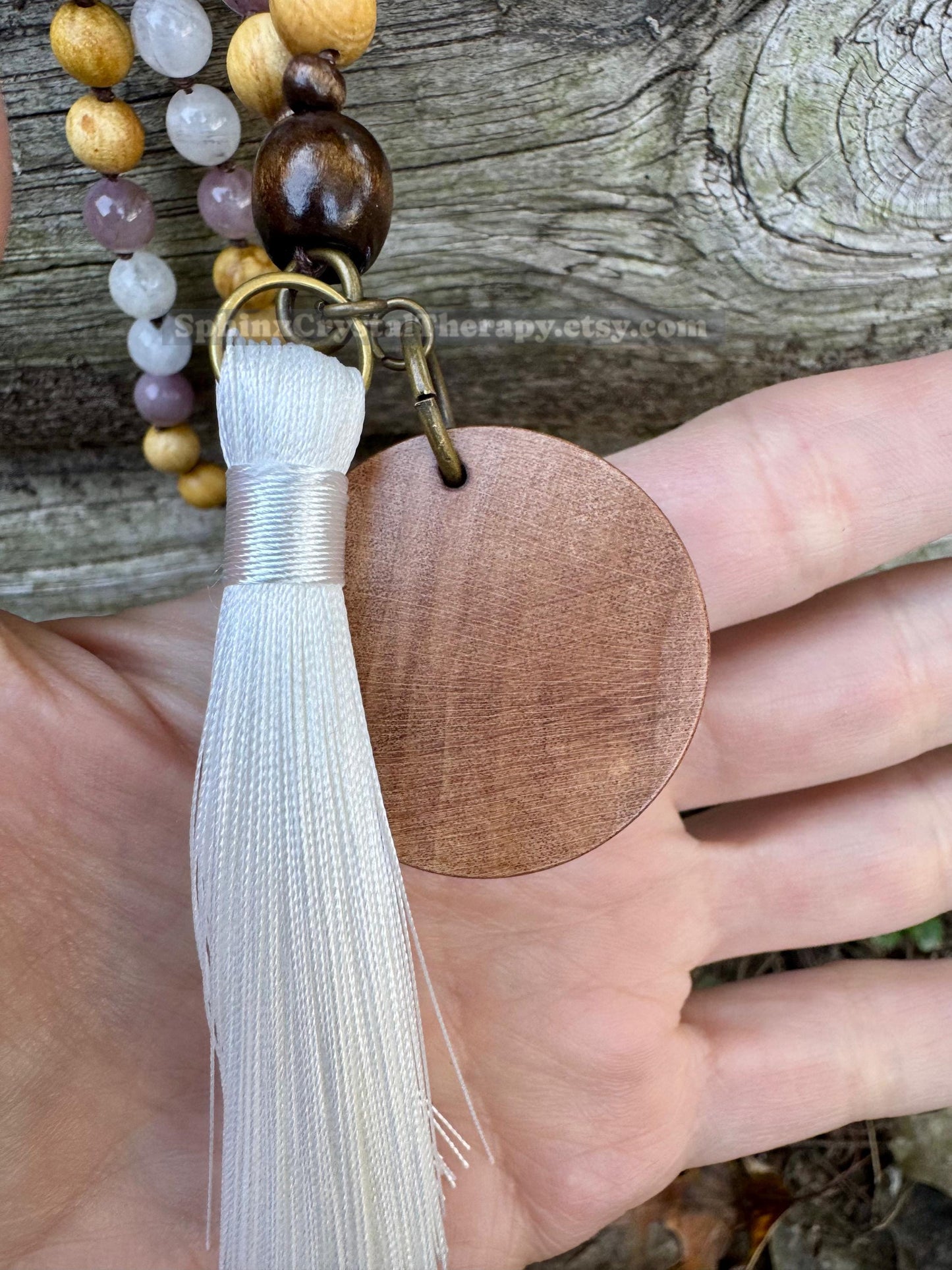 Only One - Heart Healing Mala Necklace - “ Aphrodite “ Goddess of Love - Rose Quartz - Moonstone - Palo Santo - Real Crystal Gemstones